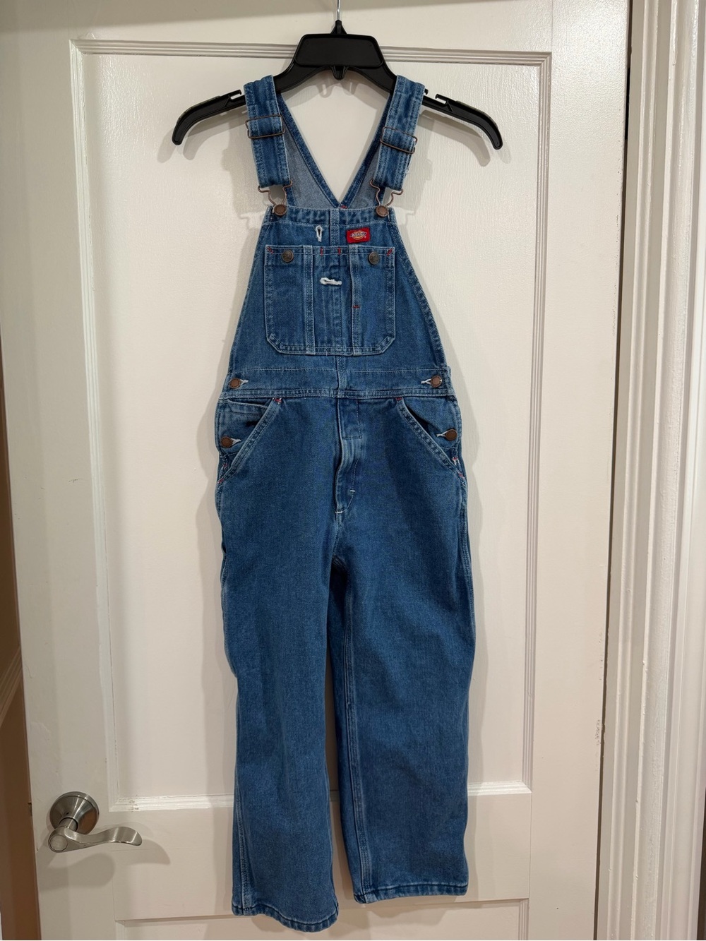 Dickies Blue Denim Kids Overalls with Red Logo Patch